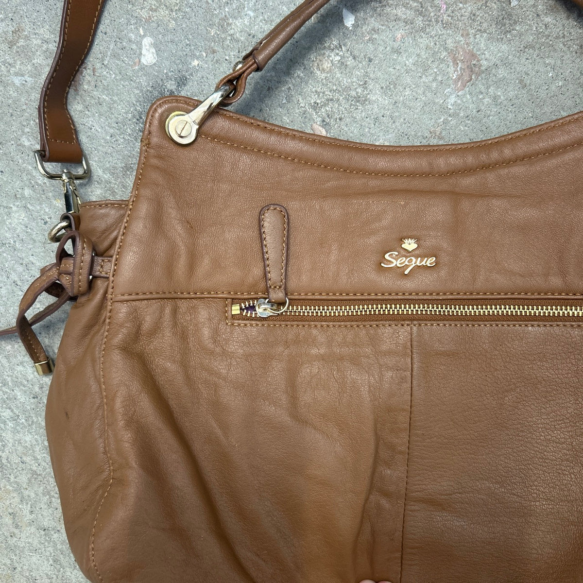 brown sheepskin genuine leather double pocket shoulder bag