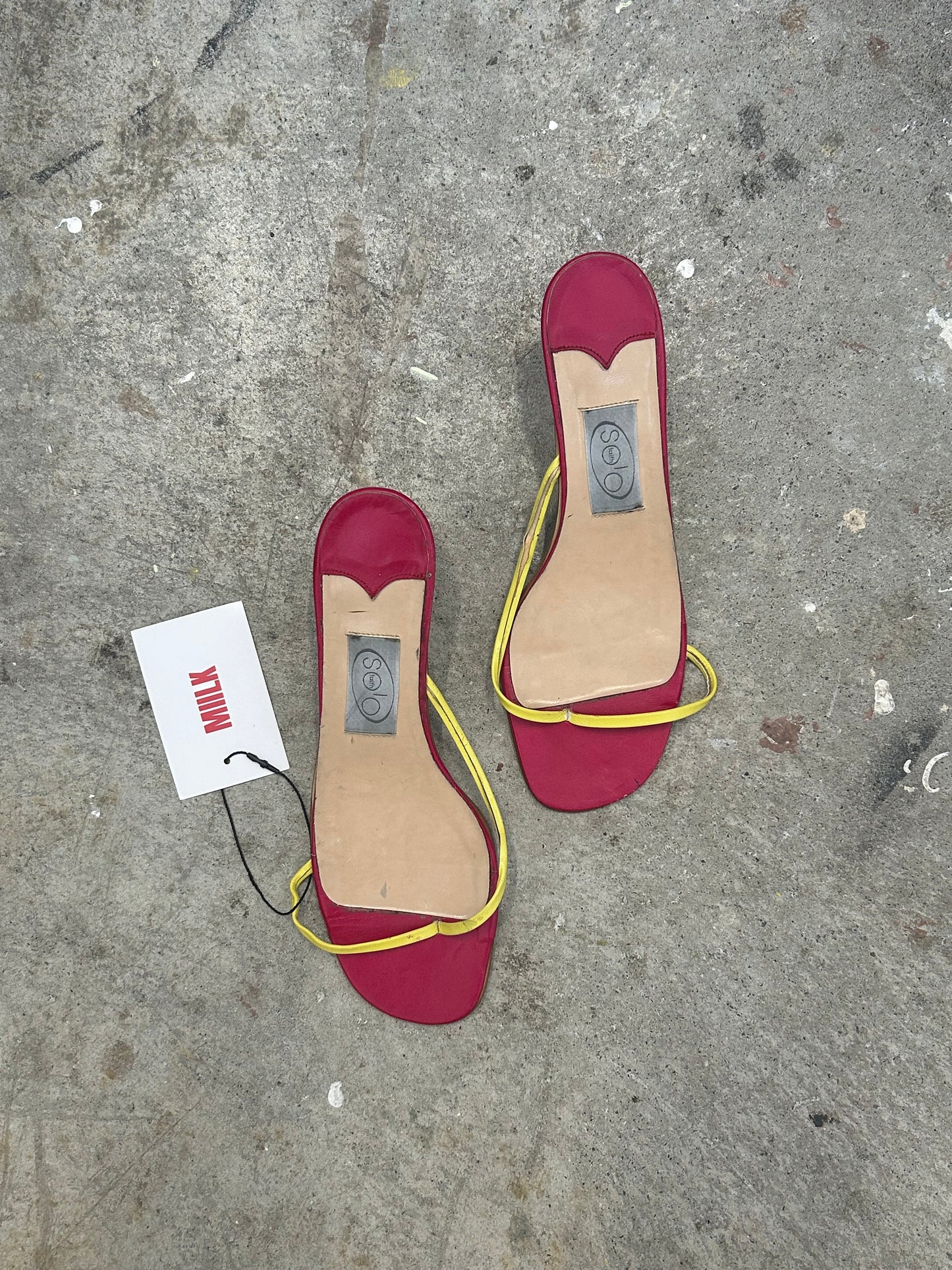 hot pink and yellow mini heels
