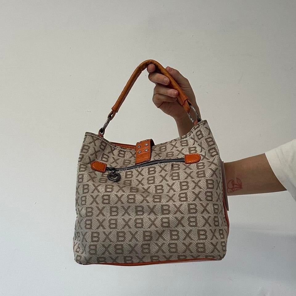 orange faux leather animal print shoulder bag