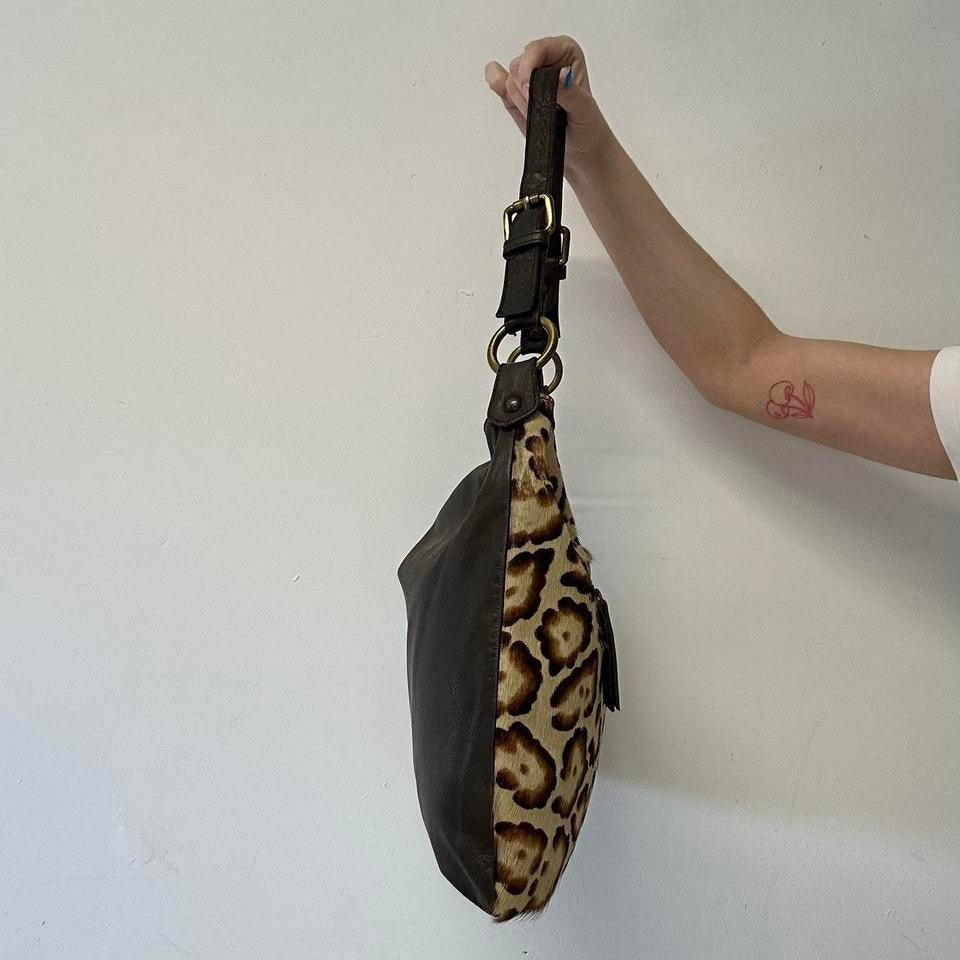 brown genuine leather cowhide shoulder bag