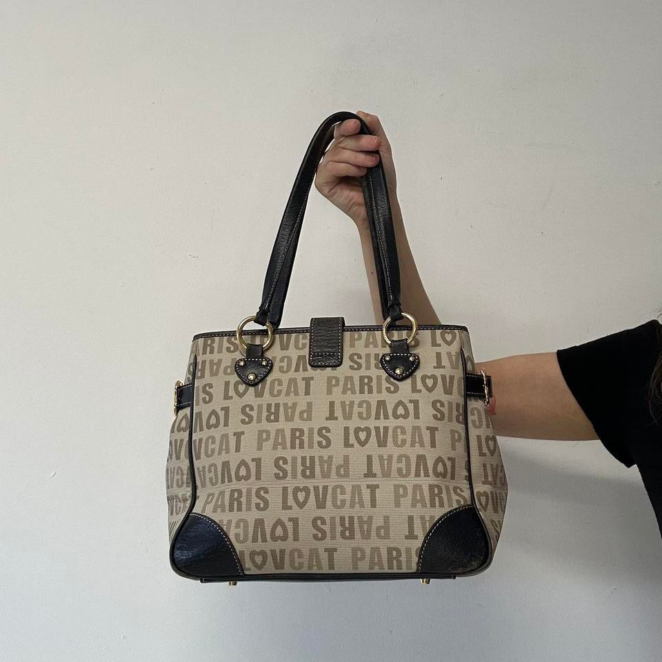 paris lovecat graphic faux leather shoulder bag