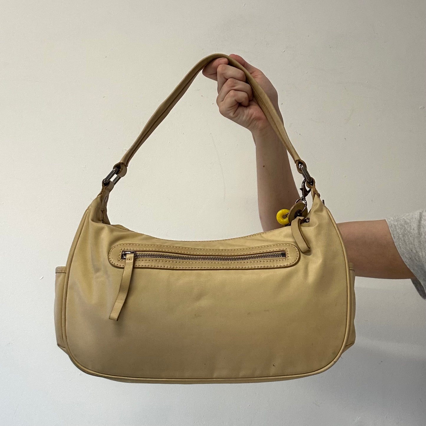 tanned and yellow neon double pocket shoulder bag