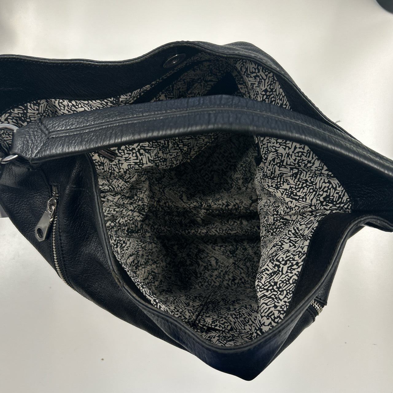 black genuine leather double zip shoulder bag