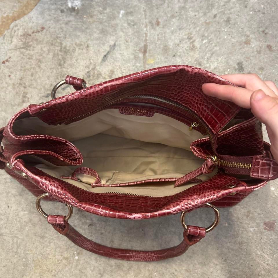 red pink faux leather croc effect shoulder bag