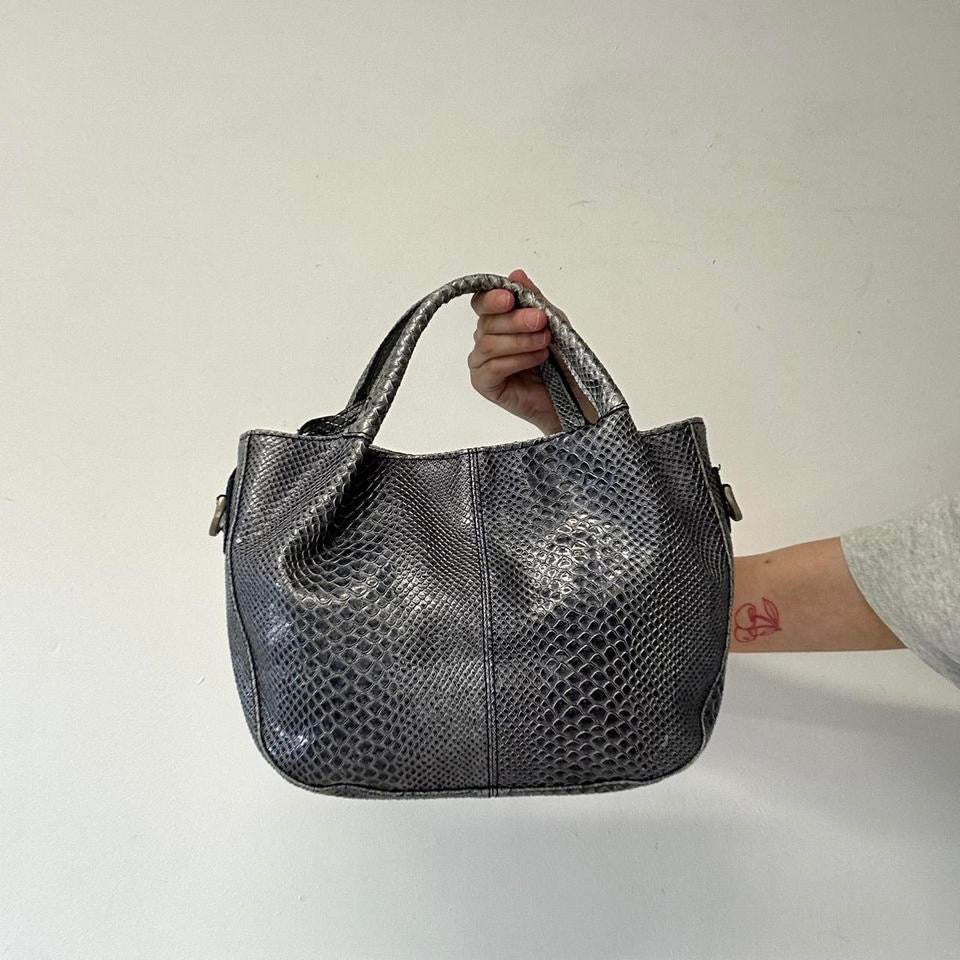 blue faux leather croc effect handbag