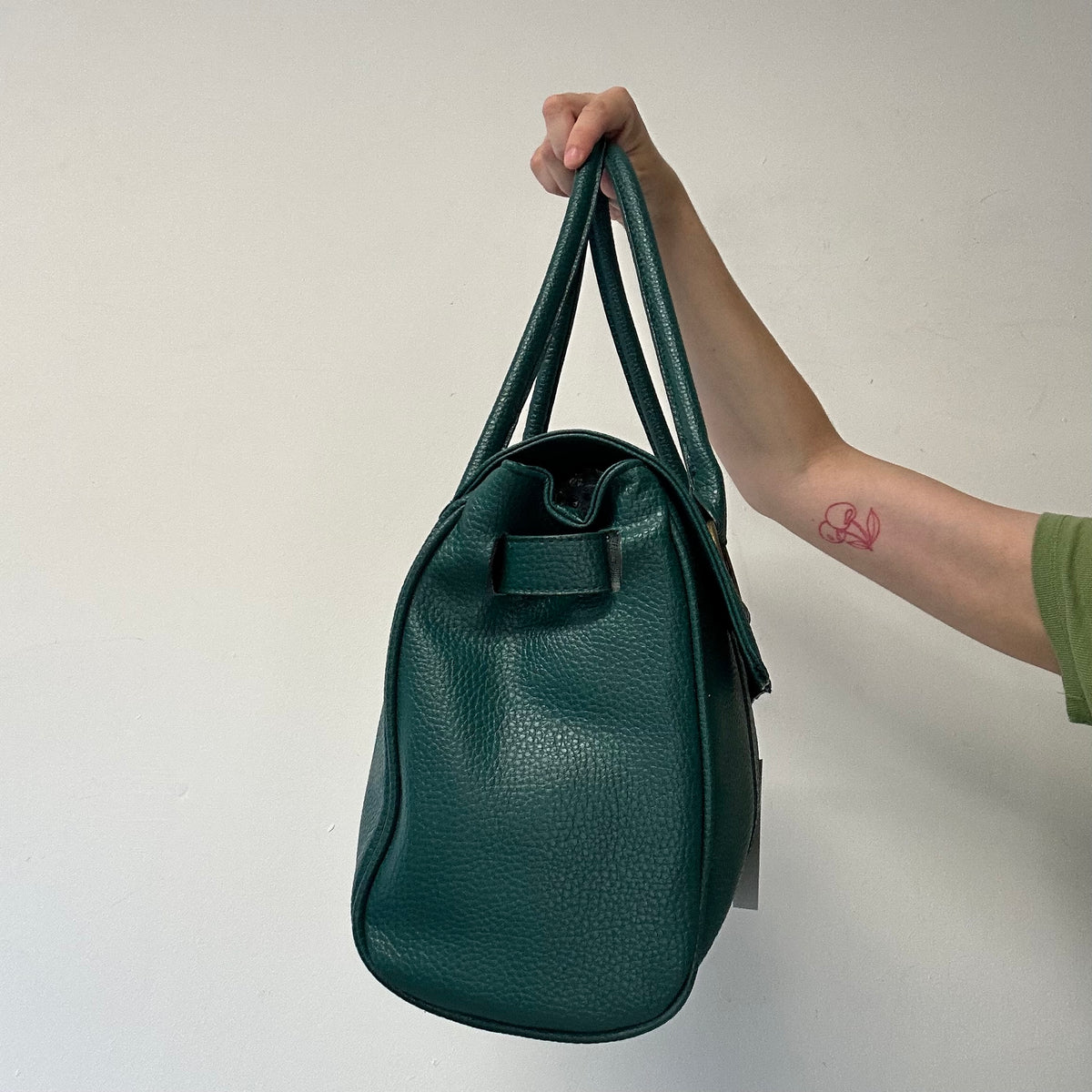 teal green faux leather simple shoulder bag