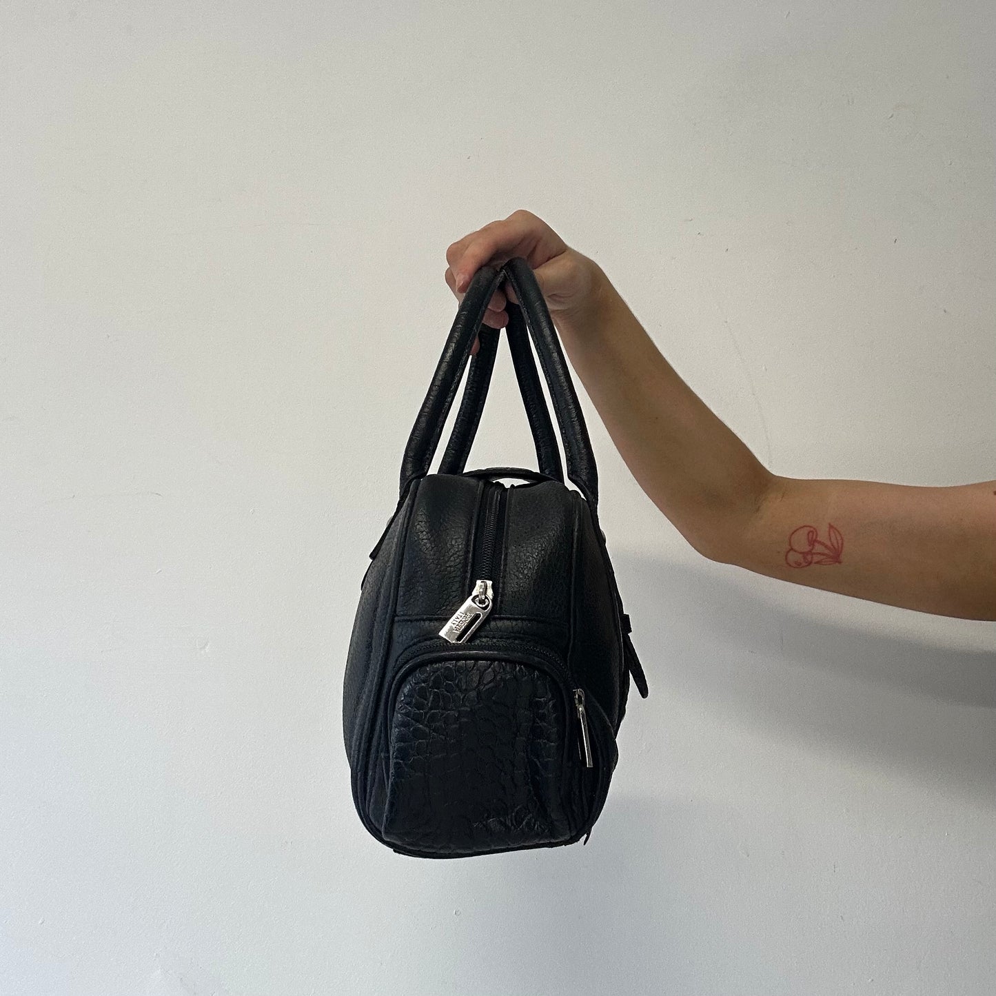 black genuine leather buckle shoulder bag