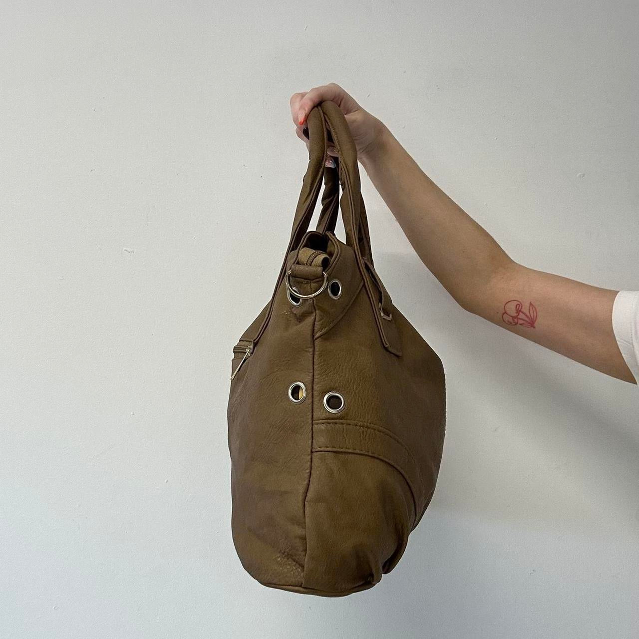 brown faux leather eyelet shoulder bag