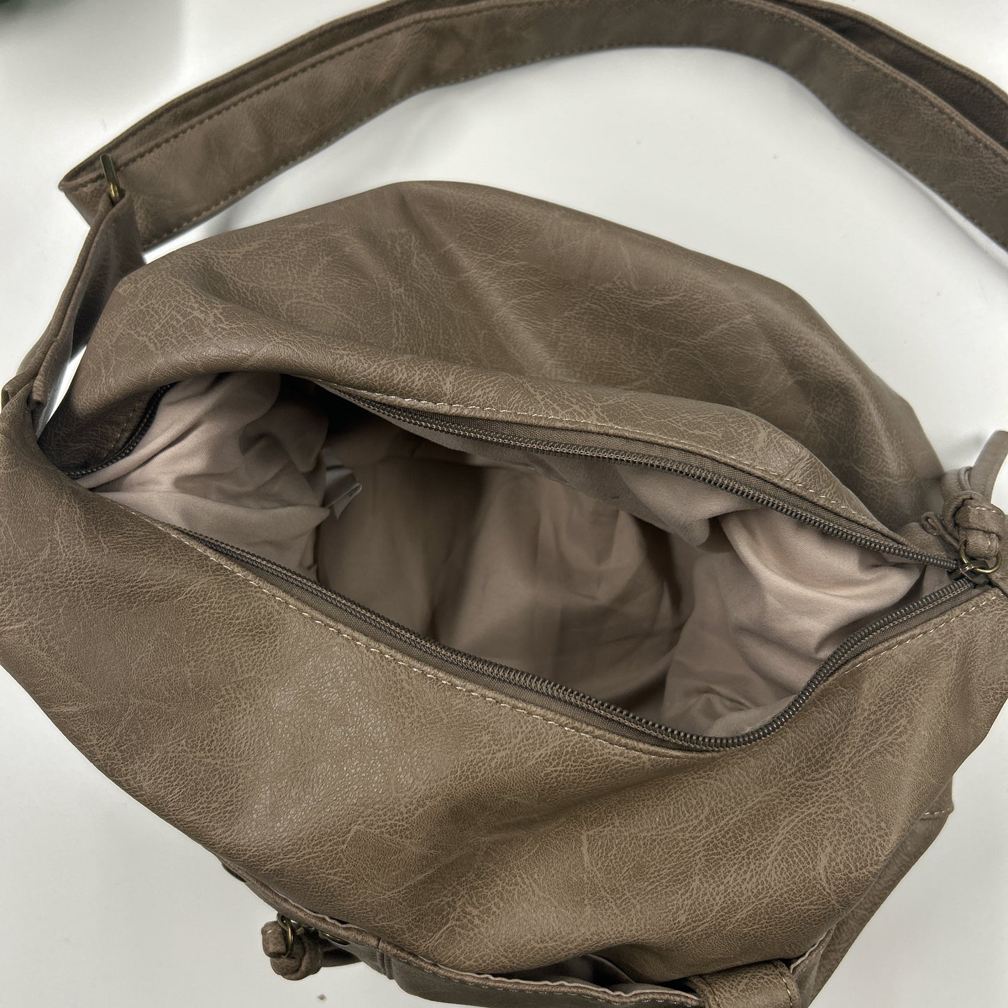 brown faux leather studded buckle shoulder bag