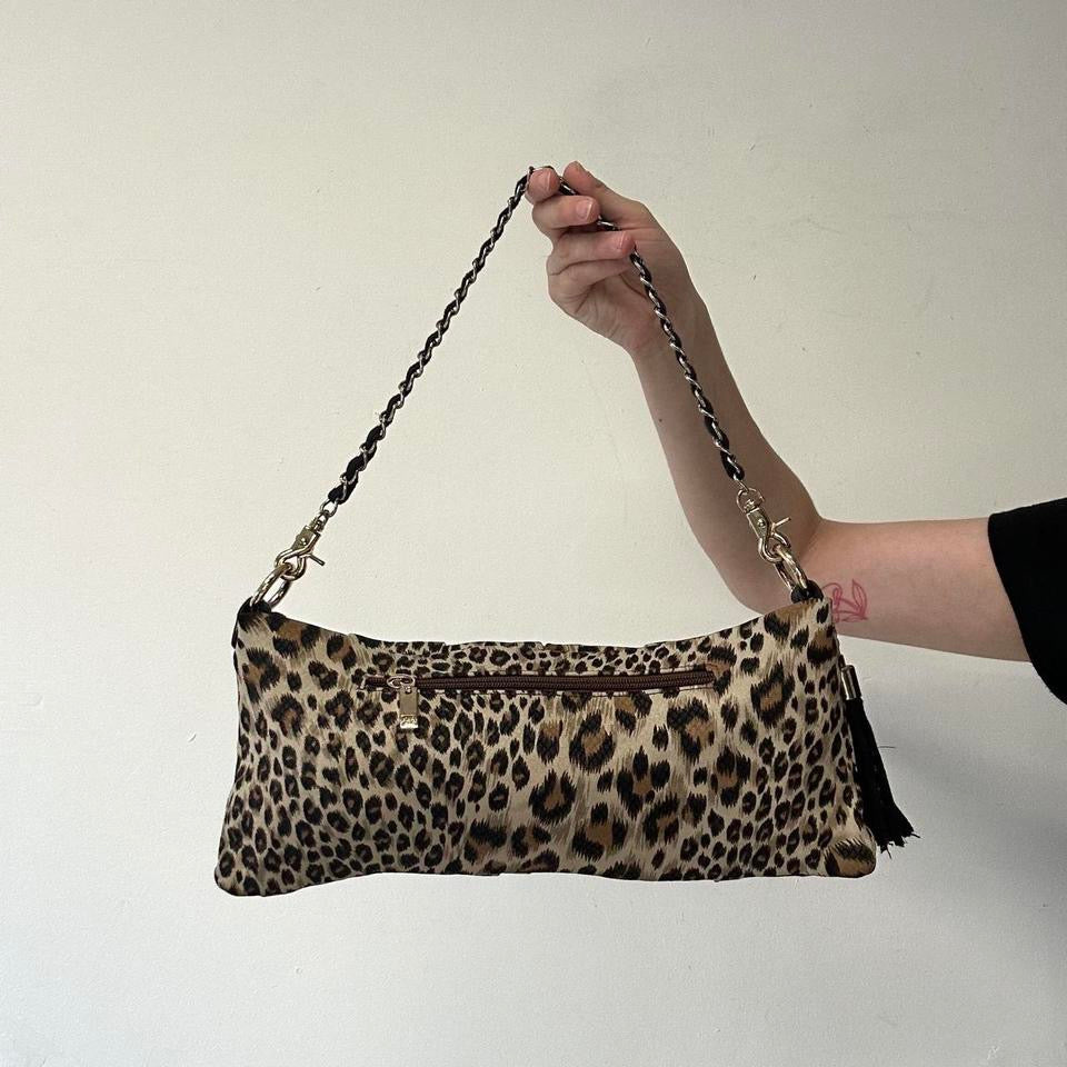 brown leopard print zip shoulder bag