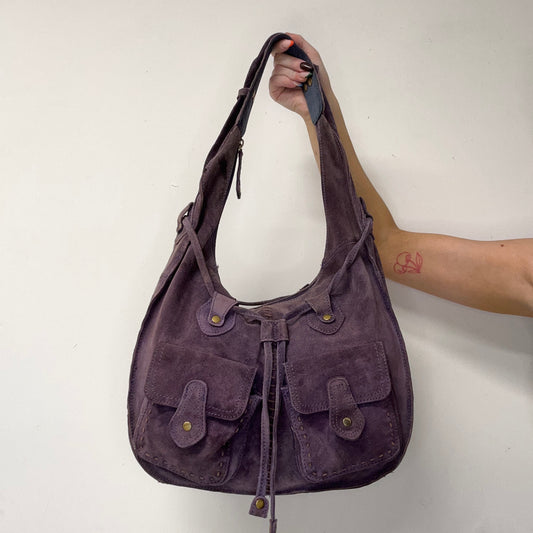 purple suede stitch shoulder bag