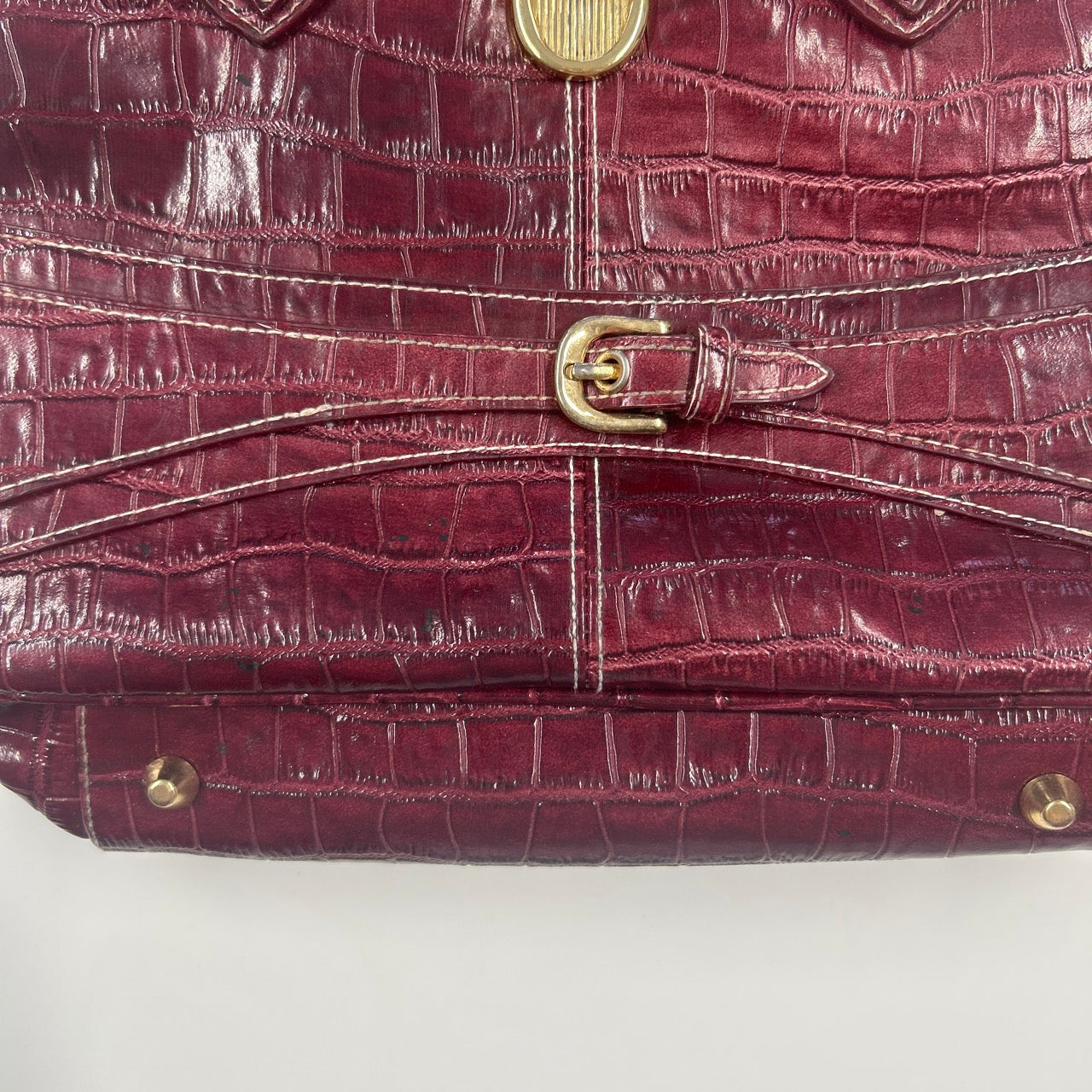 dark red burgundy faux leather buckle  shoulder bag