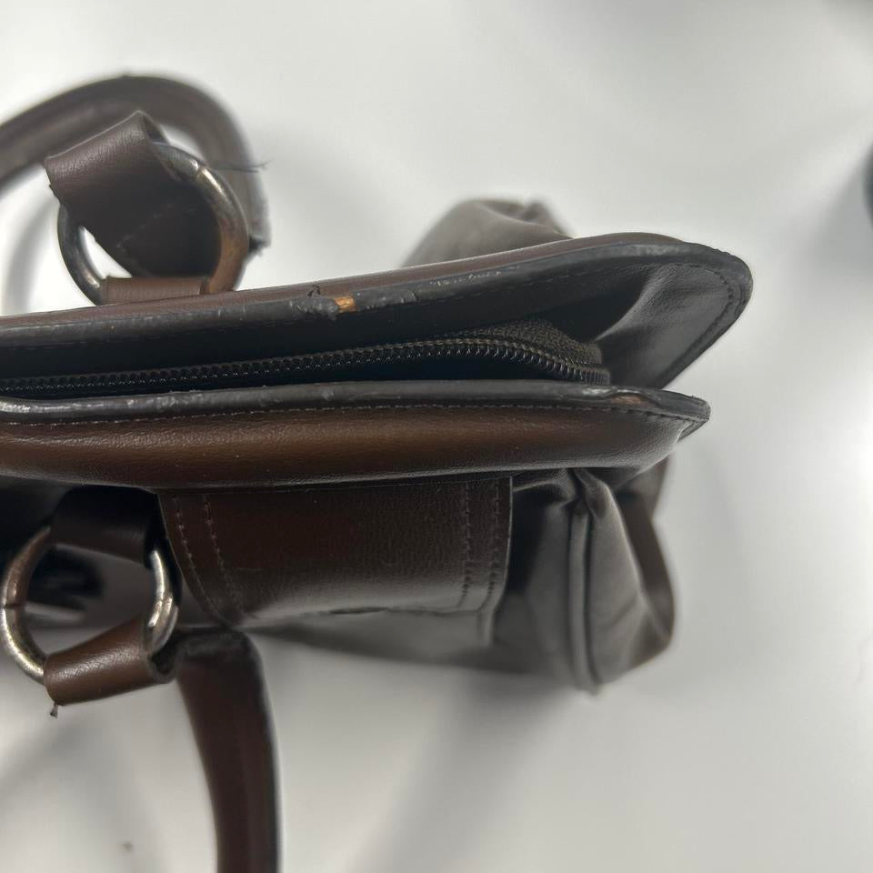 brown faux leather double buckle shoulder bag