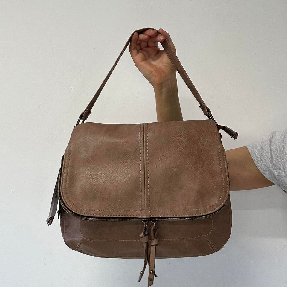 brown faux leather shoulder bag