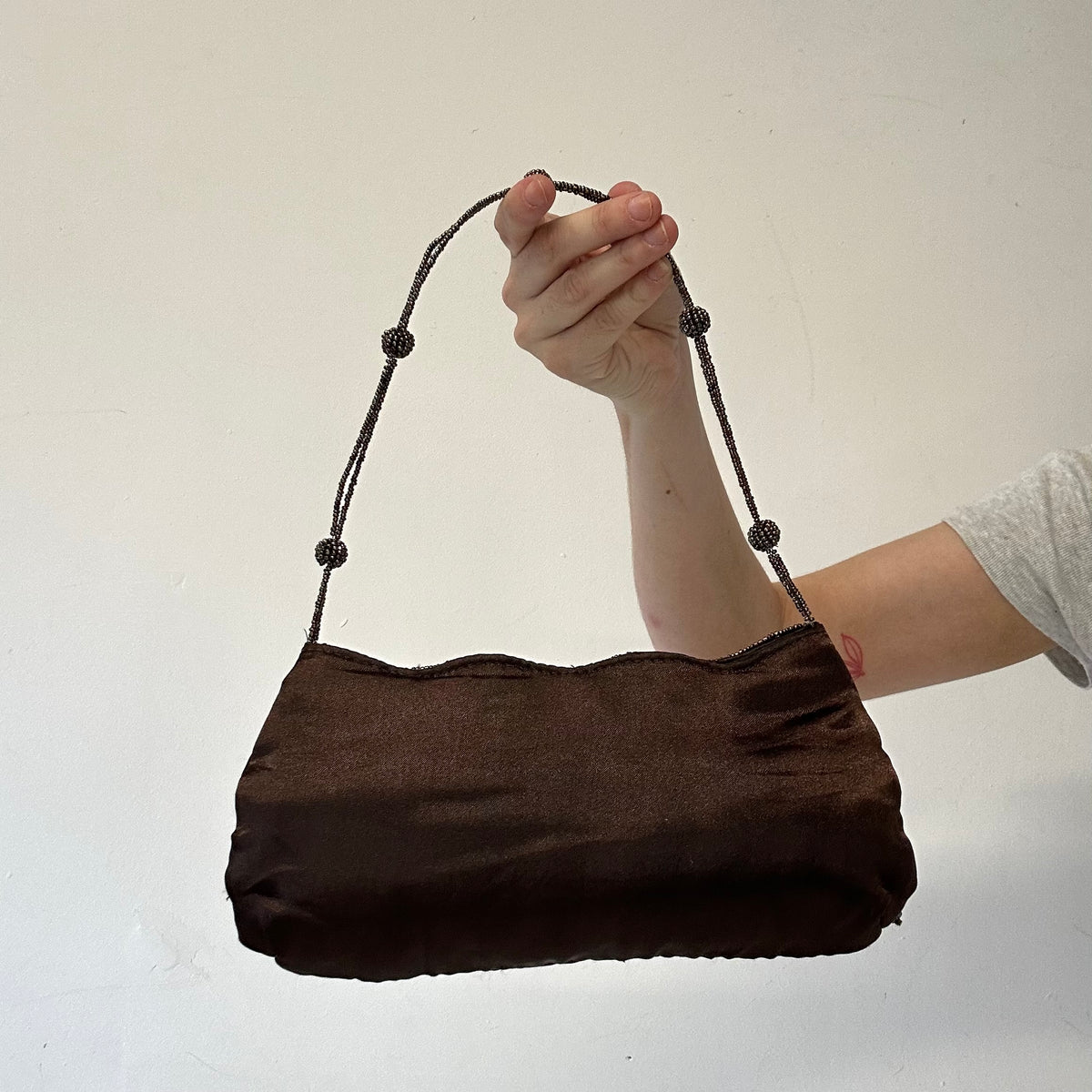 brown sequin butterfly wire handle shoulder bag