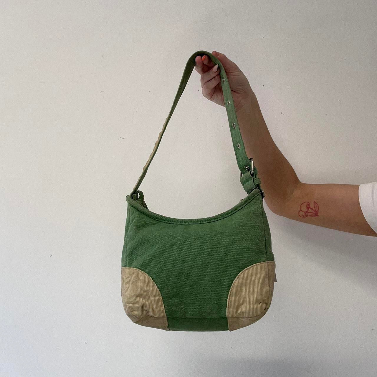 green and cream small shoulder bag