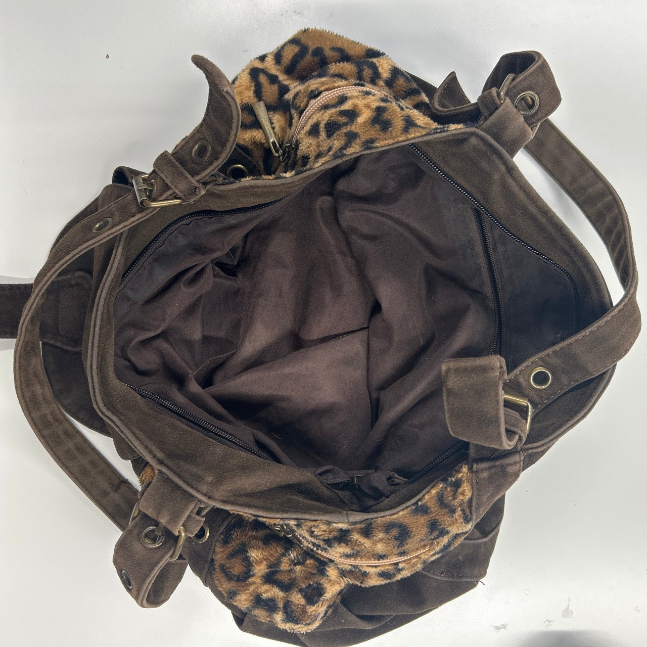 brown leopard print eyelet shoulder bag
