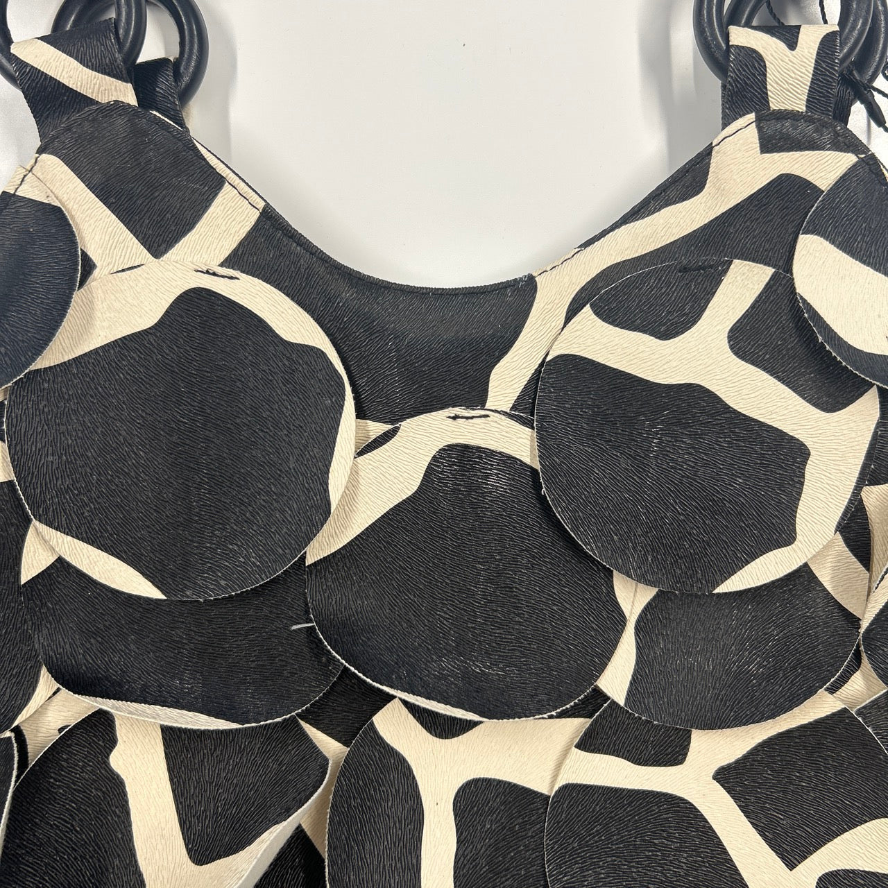 giraffe print faux leather disc beaded shoulder bag