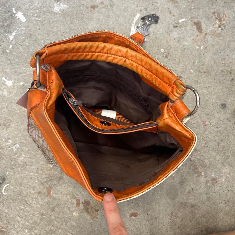 orange faux leather animal print shoulder bag