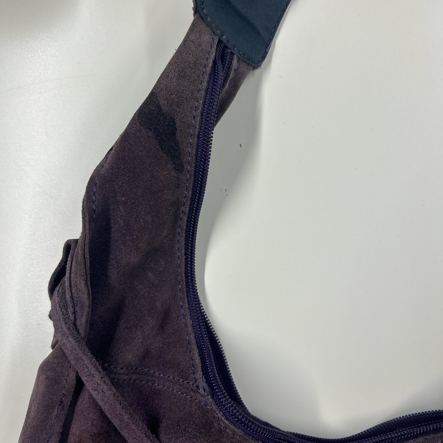 purple suede stitch shoulder bag