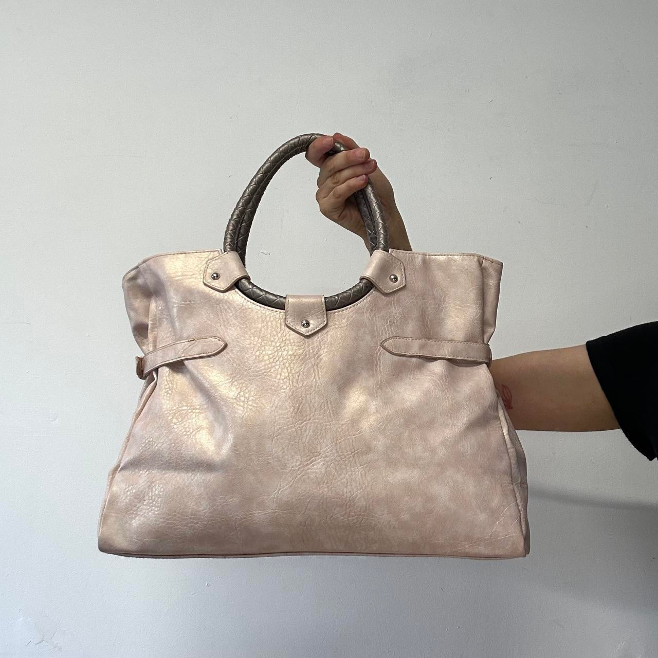 pearly pink faux leather shoulder bag