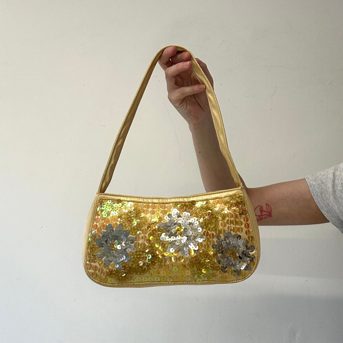butter yellow sequin shoulder bag
