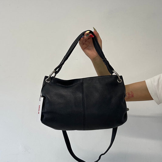 black leather studded shoulder bag 
adjustable crossbody strap