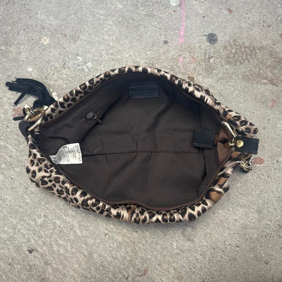 brown leopard print zip shoulder bag