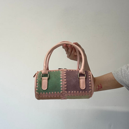 pastel patchwork stitching barrel mini handbag