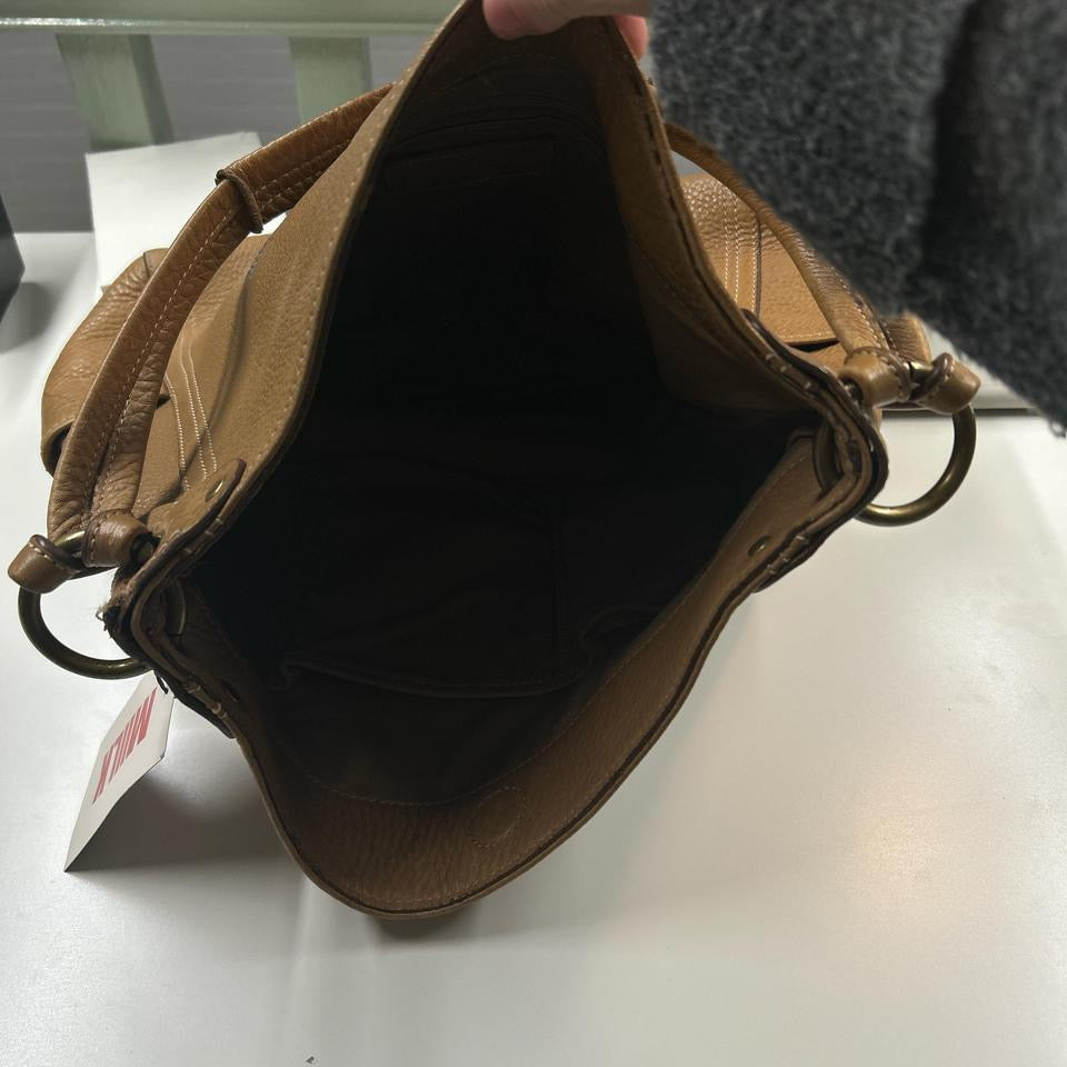 tanned leather shoulder bag