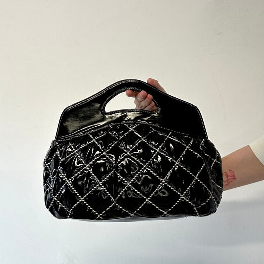 black and white contrast stitching padded handbag