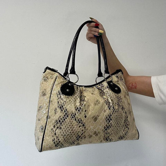 cream and grey faux leather croc effect shoulder bag