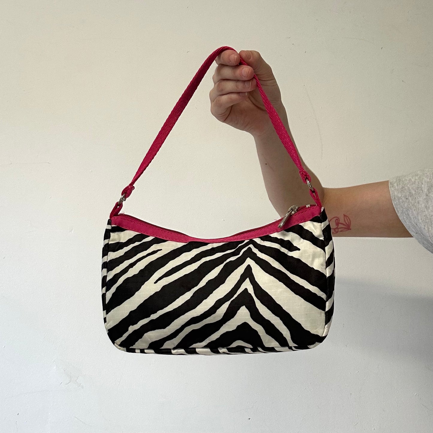 black and white zebra print canvas shoulder bag