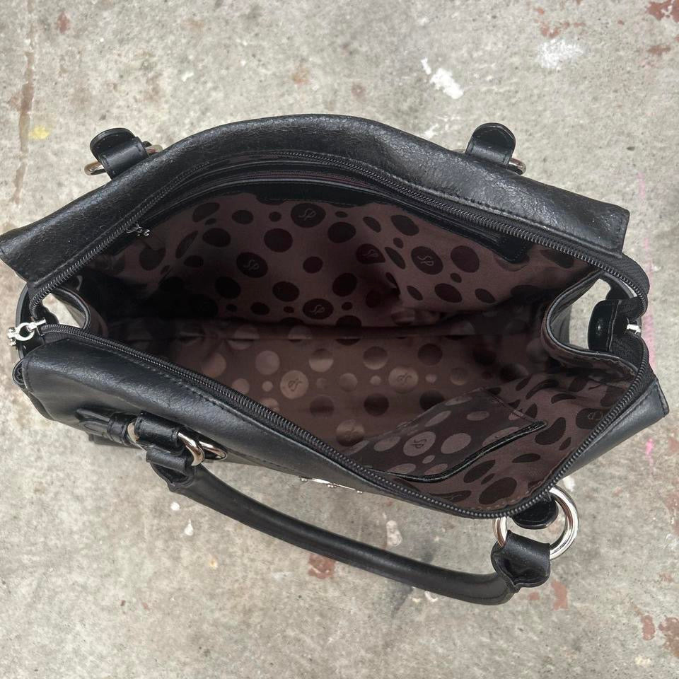 black faux leather silverware shoulder bag