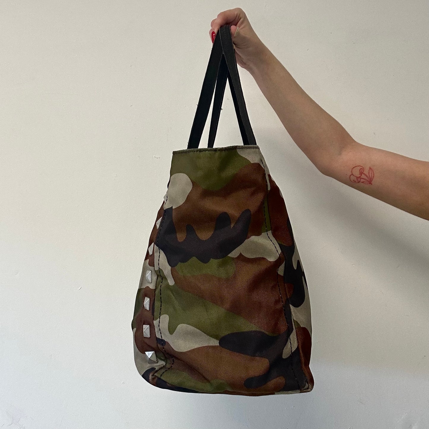 green camouflage george gina and lucy studded canvas shoulder bag
