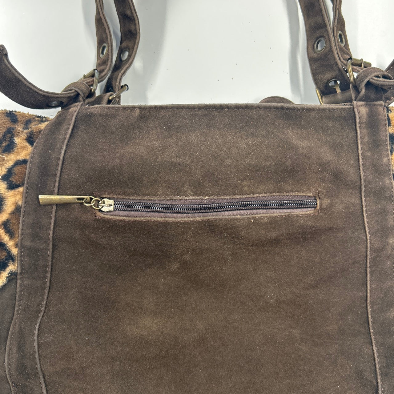 brown leopard print eyelet shoulder bag