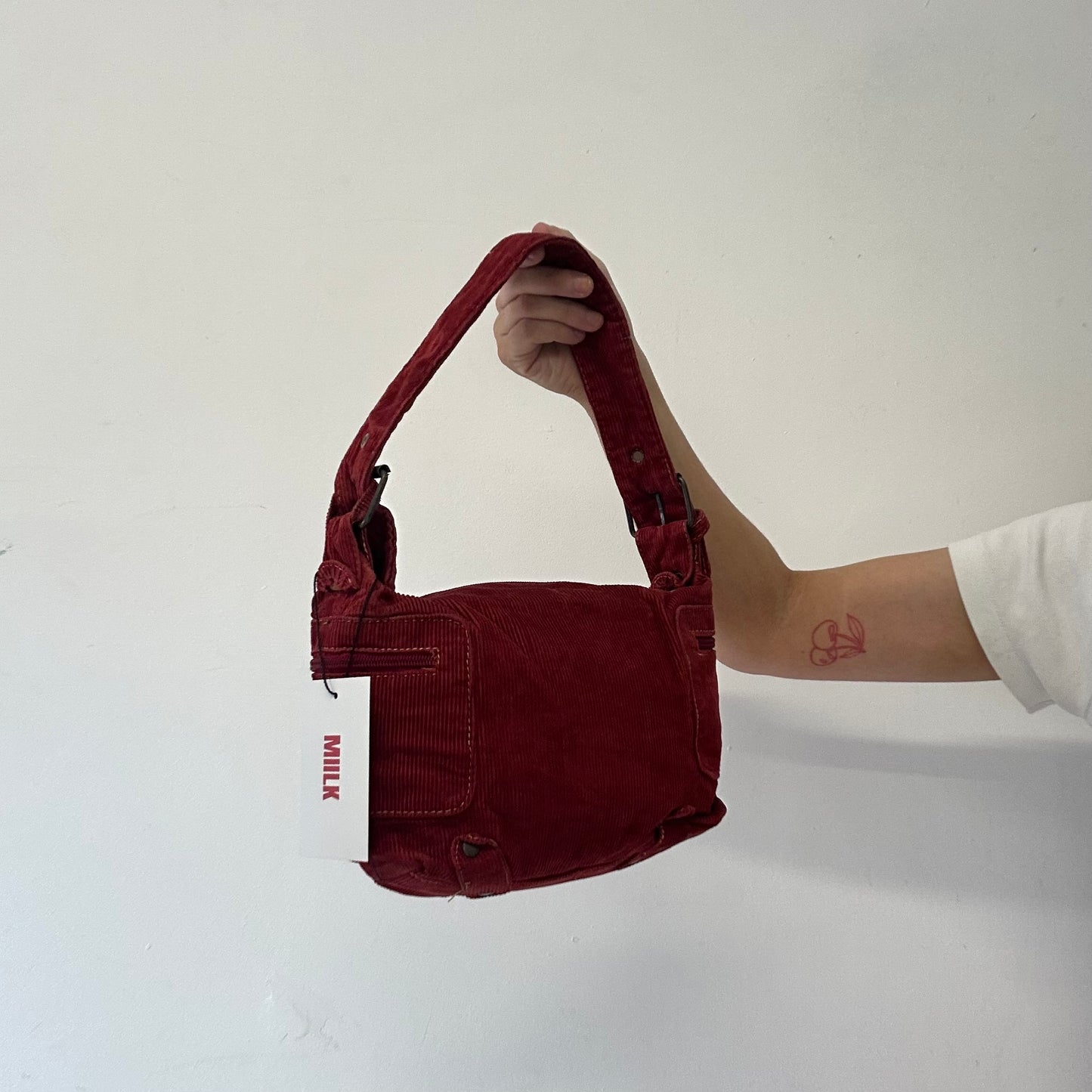 red corduroy mini shoulder bag