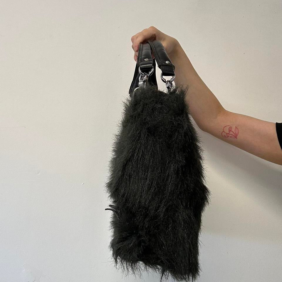 black faux fur buckle handbag