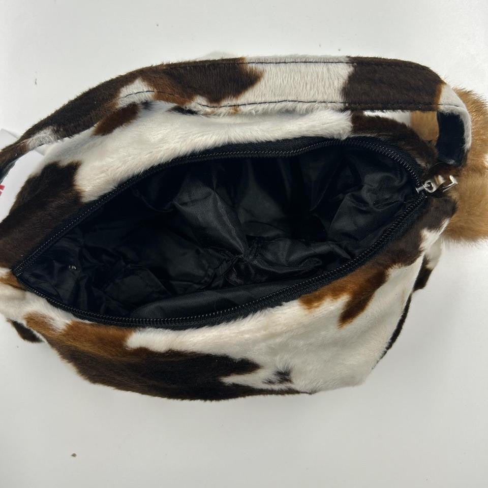 cow print faux fur mini shoulder bag