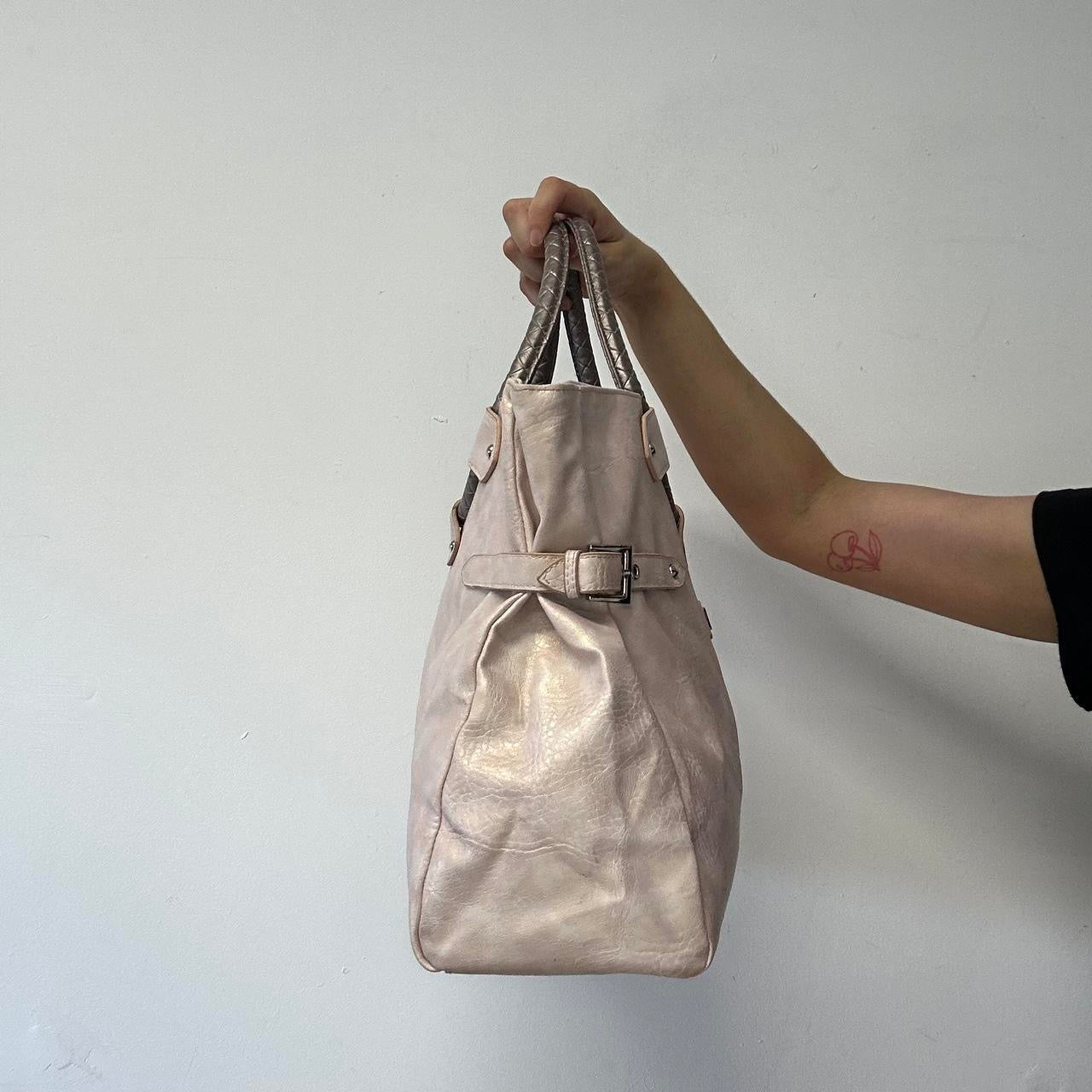 pearly pink faux leather shoulder bag