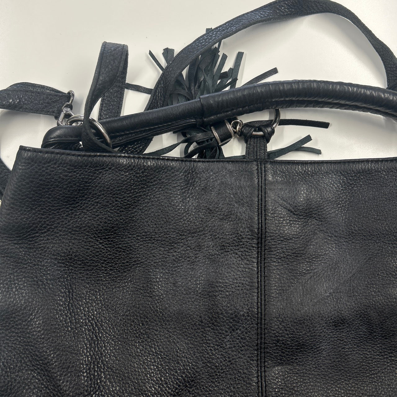 black ruched canvas and faux leather shoulder bag