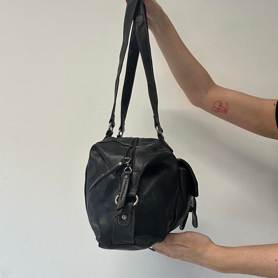 black genuine leather buckle shoulder bag