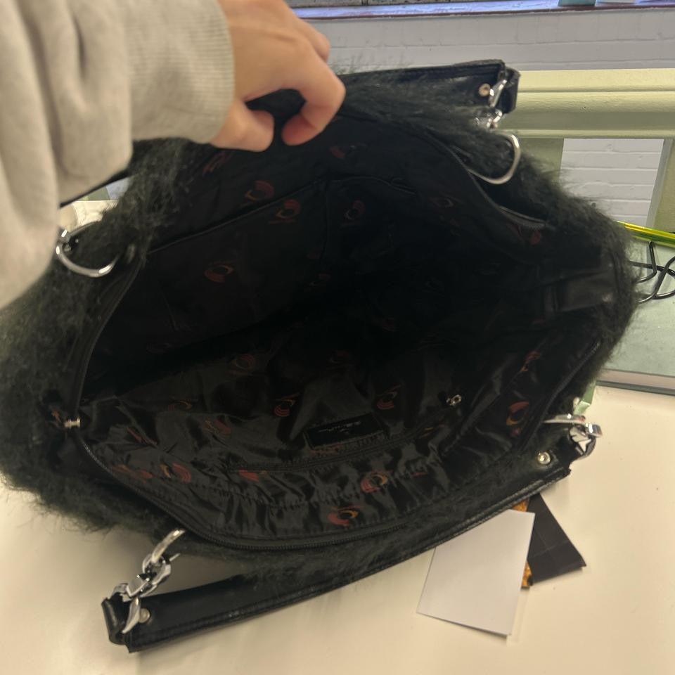 black faux fur buckle handbag