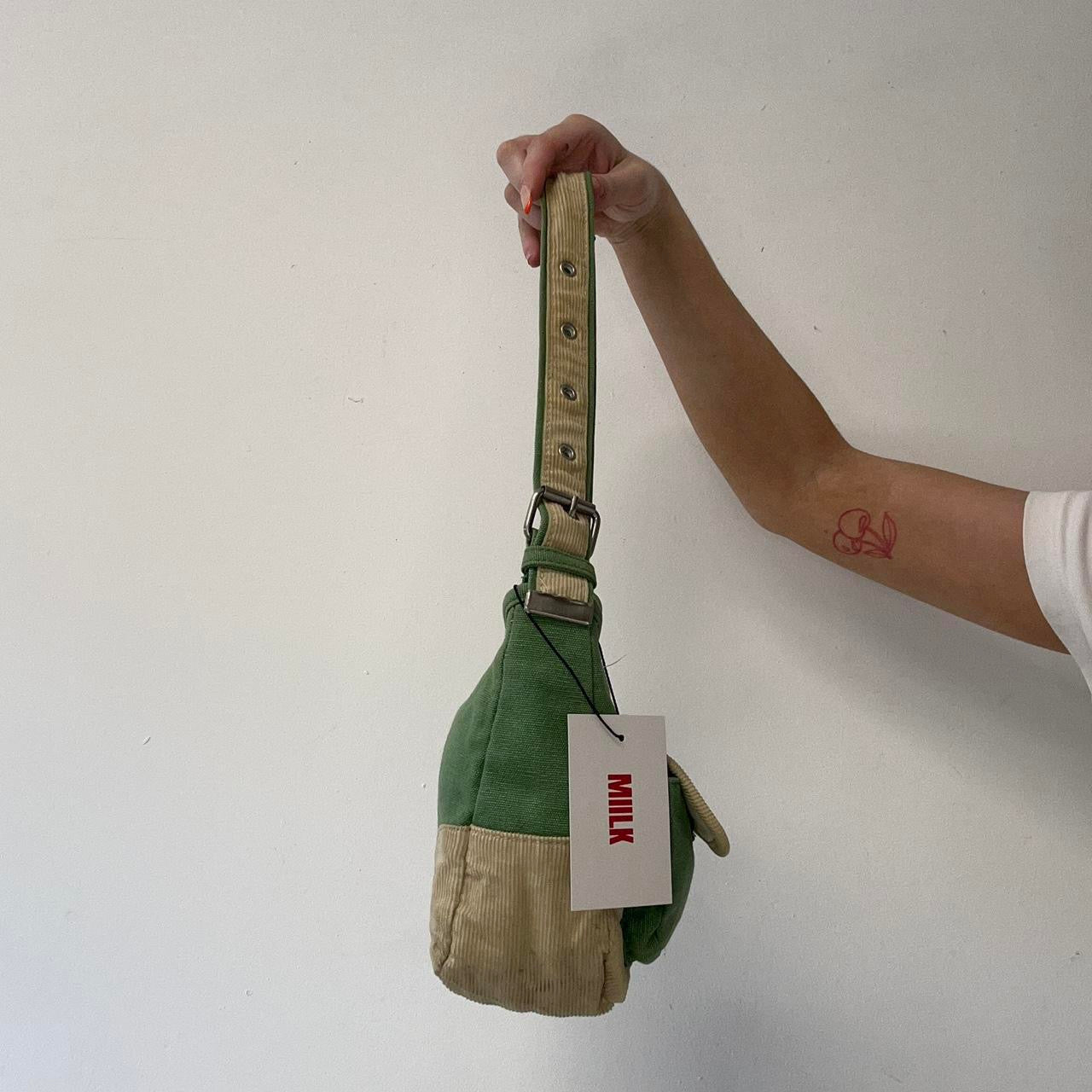 green and cream small shoulder bag