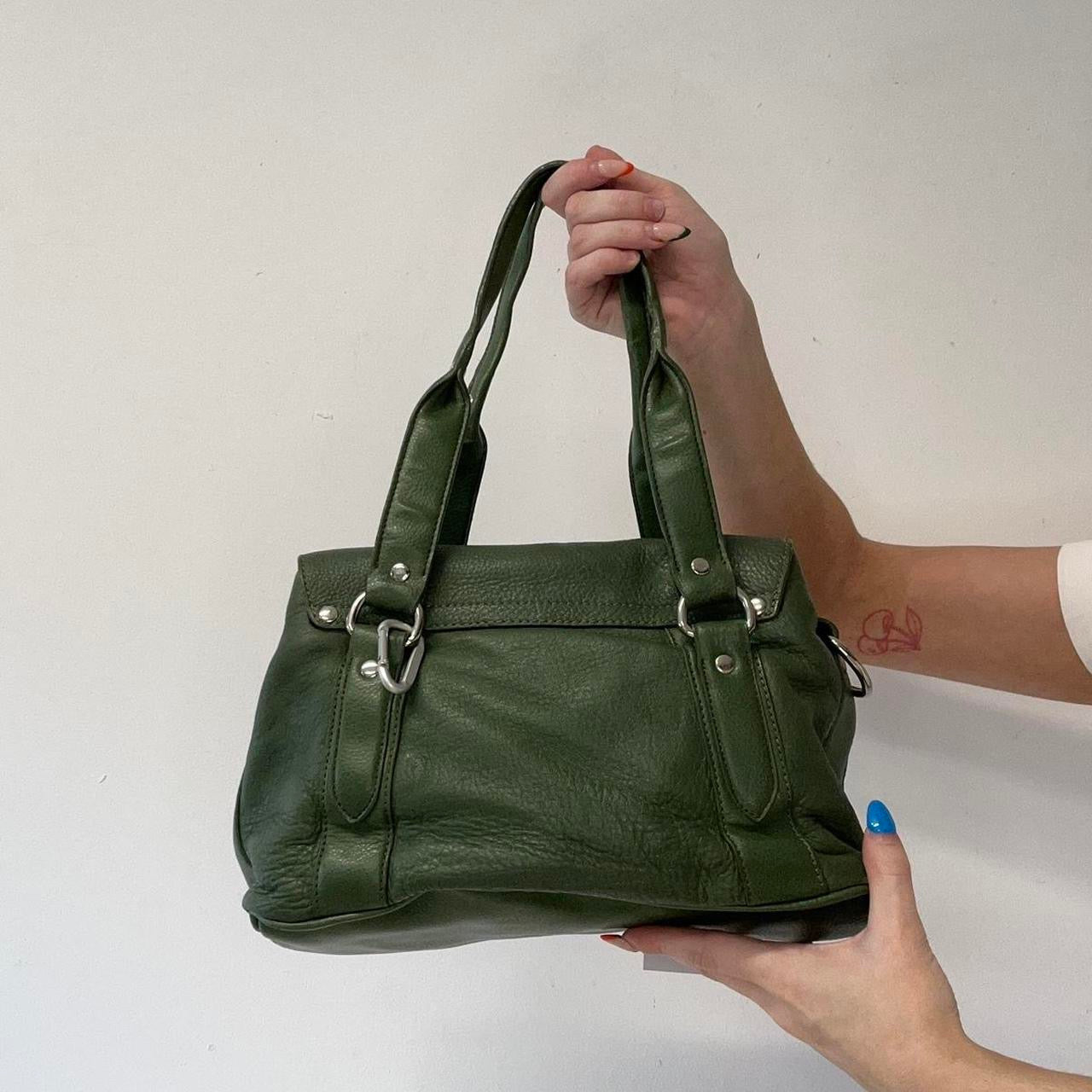 green genuine leather buckle shoulder bag