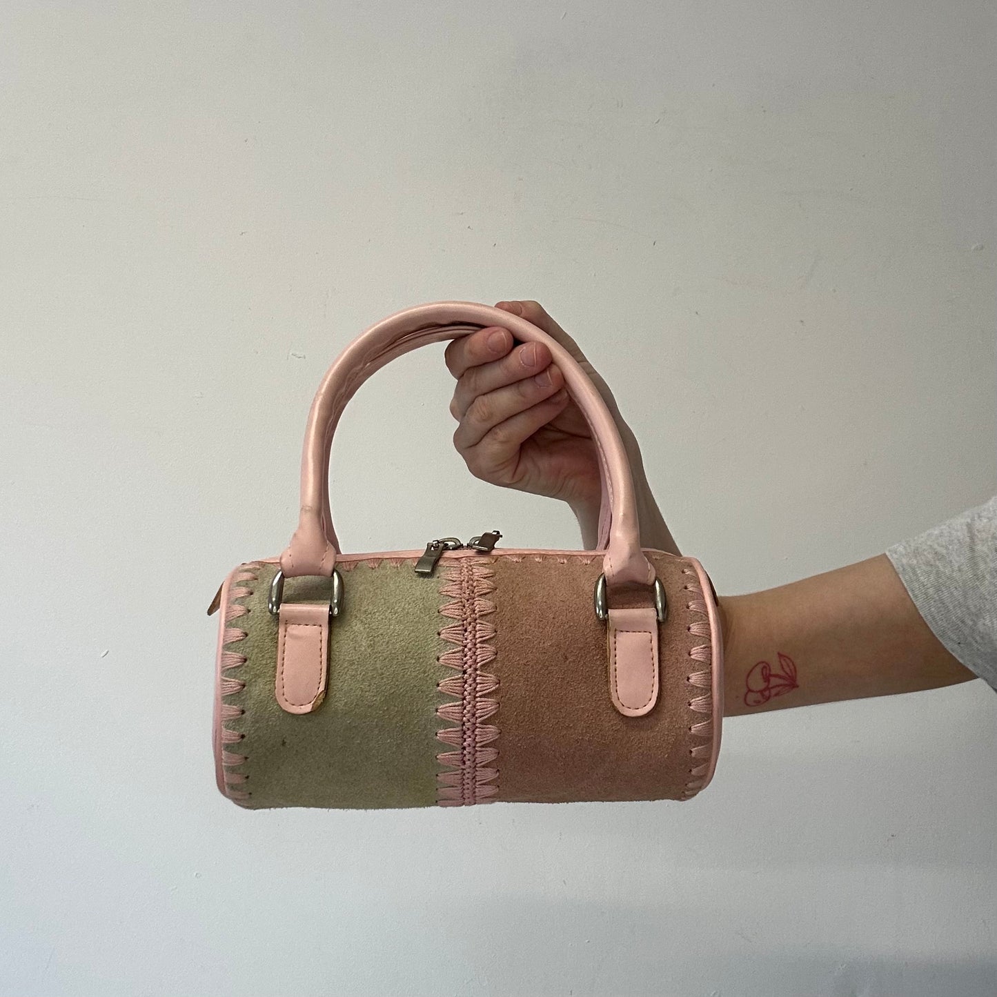 pastel patchwork stitching barrel mini handbag