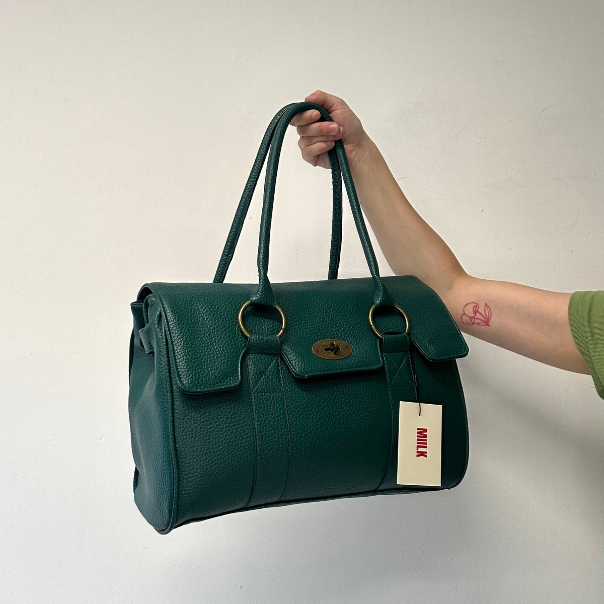 teal green faux leather simple shoulder bag