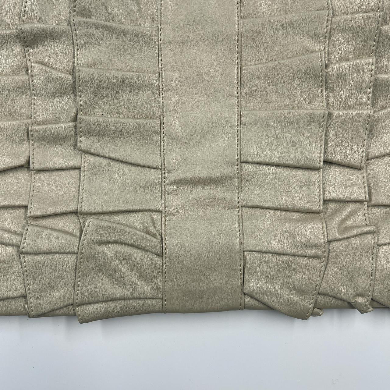 cream metallic pleated ruffled shoulder bag
