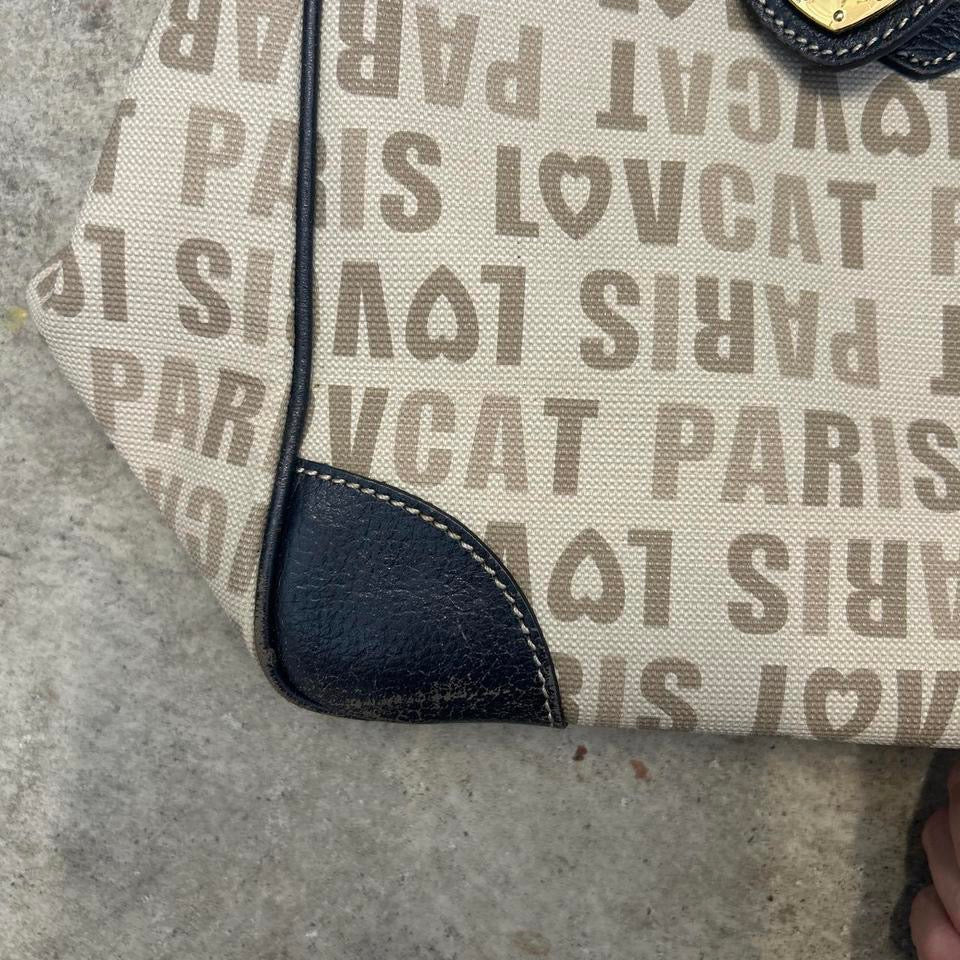 paris lovecat graphic faux leather shoulder bag