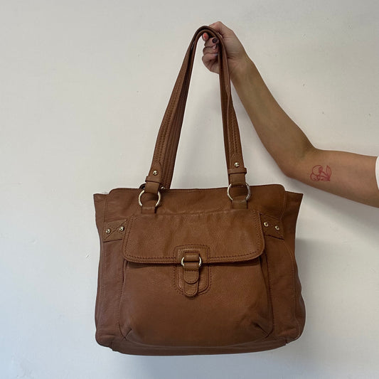 brown buckle leather shoulder bag